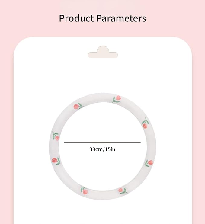Wheel Cover Flax Microfiber Steering Wheel Covers for Women Fit 15 inch Car Cute Bow Tie Anti-Slip Breathable Absorbing Sweat Cover (Type-O-Tulip)