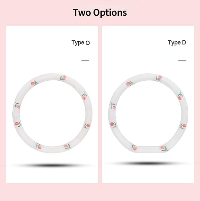 Wheel Cover Flax Microfiber Steering Wheel Covers for Women Fit 15 inch Car Cute Bow Tie Anti-Slip Breathable Absorbing Sweat Cover (Type-O-Tulip)