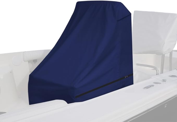600D Fade and Tear Resistant Boat Center Console Cover,Heavy-Duty Waterproof and UV Protection Trailerable Boat Console Cover with Windproof Strap, Navy (Large Size up to 30"L X 40"W X 44"H)