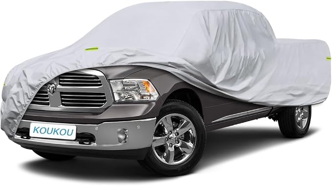 KouKou Truck Cover Waterproof All Weather, 6 Layers Full Pickup Cover, Universal Fit for Ford F150,RAM 1500 2500 3500,Toyota Tundra,Crew Supercrew Cab Truck. (232-242 inch Length,7ft Bed)
