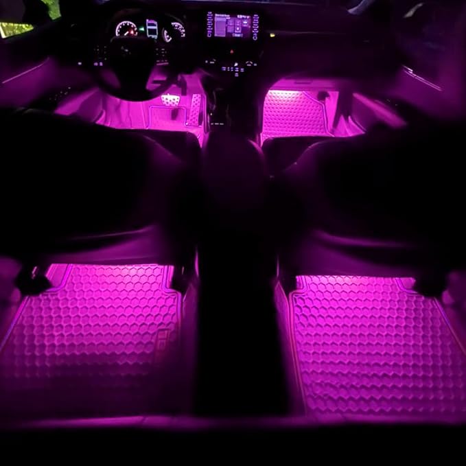 Car LED Strip Light, Car Interior Light, 12V 24 LED Under Dash Atmosphere Lights with Cigarette Lighter Port, Auto Atmosphere Under Dash Lighting for Vehicles (Pink Purple, Cigarette Lighter)