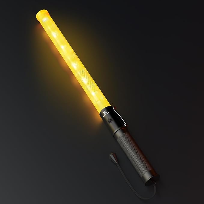 RoadHero 21 Inch Traffic Wand, Yellow LED Traffic Control Baton with 2 Flashing Modes, Night Safety Light Wand with Side Clip for Airport, Parking, Car Directing