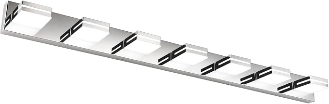 SineRise LED Modern Bathroom Vanity Light Fixtures (7-Light, 55-Inch, Dimmable), Chrome Modern Acrylic Bathroom Wall Lighting Fixtures Over Mirror (Cool White 6000K)