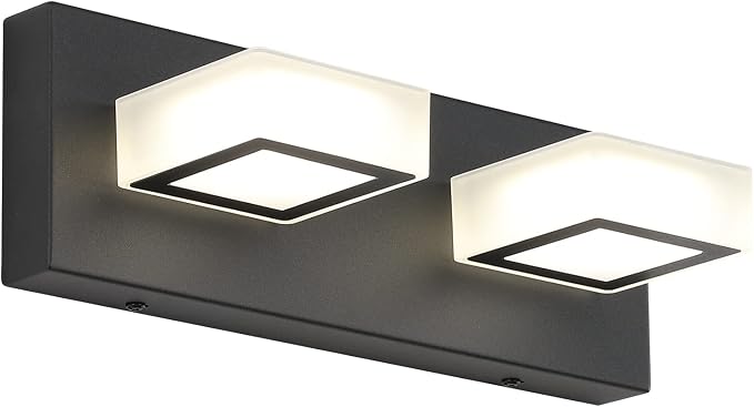 Ralbay Modern Vanity Light - 2 Light Acrylic Matte Black Bathroom Lighting Fixture with LED, Natural White Light (4500K)