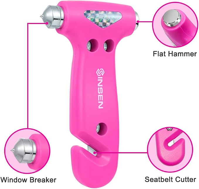 SINSEN Car Safety Hammer, Automotive Window Breaker and Seatbelt Cutter for Women, Roadside Emergency Kit, 3 in 1 Escape Tools, Road Trip Essential and Must Haves (1, Blue)