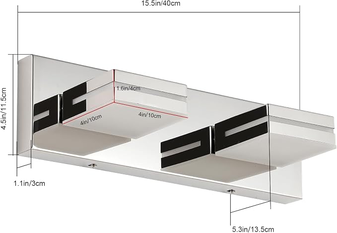 SineRise LED Modern Bathroom Vanity Light Fixtures (2-Light, 15.5-Inch), Chrome Modern Acrylic Bathroom Wall Lighting Fixtures Over Mirror (Cool White 6000K)