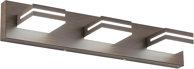 SineRise LED Modern Bathroom Vanity Light Fixtures (3-Light, 24-Inch), Brown Wood Painted Modern Acrylic Bathroom Wall Lighting Fixtures Over Mirror (Cool White 6000K)