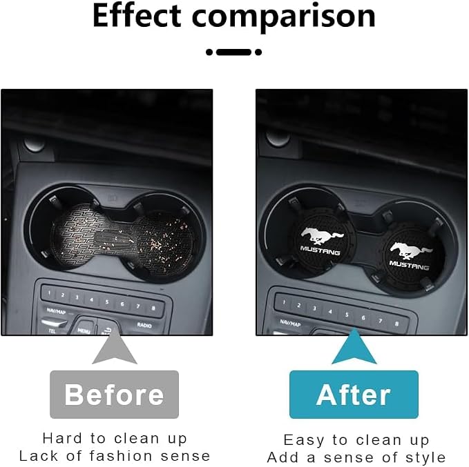 Black Silicone Car Coasters for Ford Mustang Series Non-Slip Car Cup Holder Coasters,Car Interior Accessory for Car Cup Holder 2Pcs 2.75 Inch