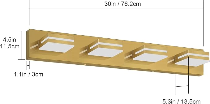 SineRise LED Modern Bathroom Vanity Light Fixtures (4-Light, 30-Inch, Dimmable),Brass Modern Acrylic Bathroom Wall Lighting Fixtures Over Mirror (Cool White 6000K)