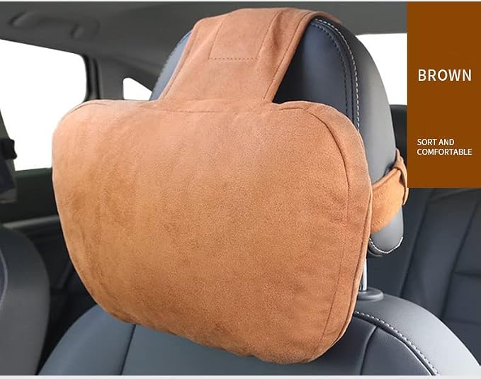 2Pcs Car Neck Pillows for headrests,for Travel Interior Accessories and Suede Support Head Pillows,Balance Neck Pillow Designed to Relieve Neck Pain and Muscle Tension.(Brown)