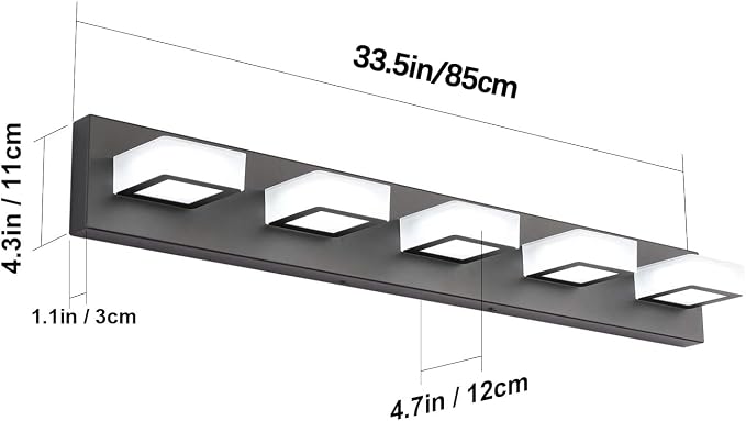 Ralbay LED Modern Black Vanity Lights 5 Lights Acrylic Matte Black Bathroom Vanity Lights Over Mirror