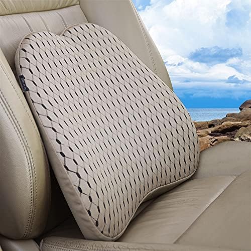 Memory Foam car Lumbar Support Pillow - Memory Foam Back Cushion - Used for car Seats, Office Chairs, recliners, Sofas, etc. (Beige)