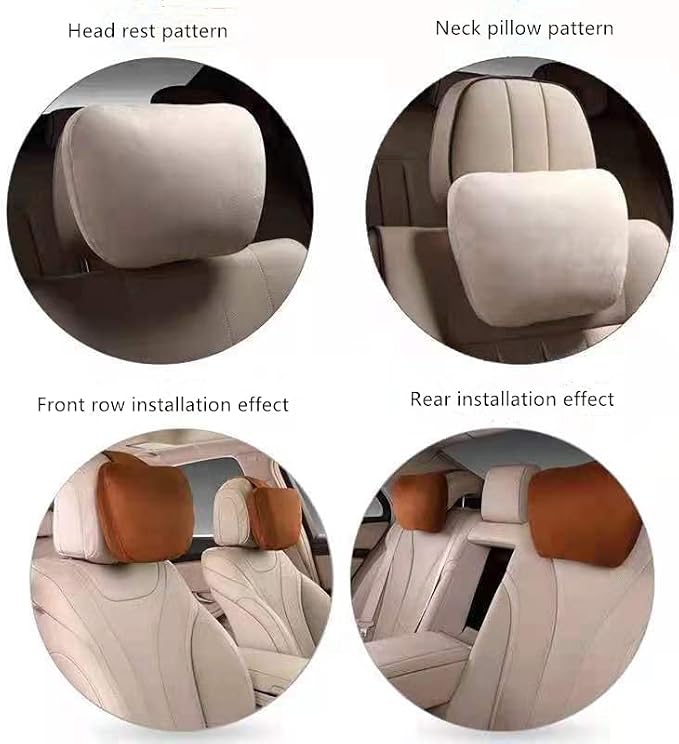 2Pcs Car Neck Pillows for headrests,for Travel Interior Accessories and Suede Support Head Pillows,Balance Neck Pillow Designed to Relieve Neck Pain and Muscle Tension.(Beige)