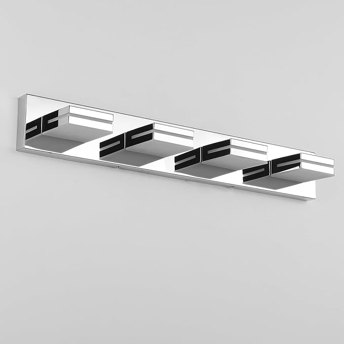 SineRise LED Modern Bathroom Vanity Light Fixtures (4-Light, 30-Inch), Chrome Modern Acrylic Bathroom Wall Lighting Fixtures Over Mirror (Cool White 6000K)