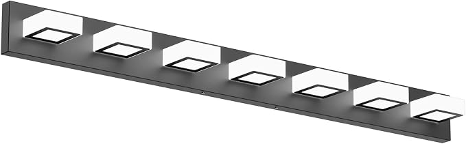 Ralbay 46" LED Modern LED Black Vanity Lights Fixtures 7 Lights Acrylic Matte Black Vanity Lights Modern Black Bathroom Wall Lighting Over Mirror