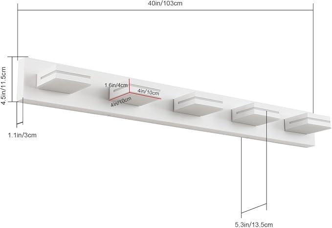 SineRise LED Modern Bathroom Vanity Light Fixtures (5-Light, 40-Inch), Matte White Modern Acrylic Bathroom Wall Lighting Fixtures Over Mirror (Cool White 6000K)