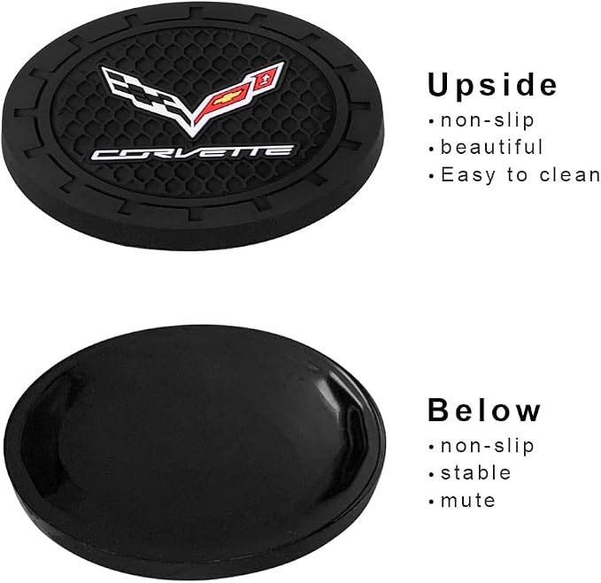 Black Silicone Car Coasters for Corvette Series Series Non-Slip Car Cup Holder Coasters,Car Interior Accessory for Car Cup Holder 2Pcs 2.75 Inch