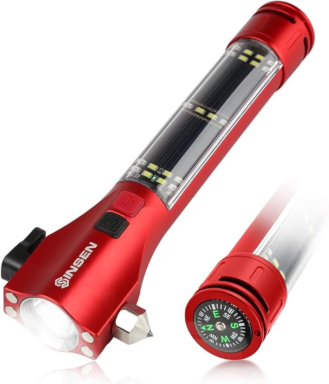 SINSEN Car Window Breaker Seatbelt Cutter, Emergency Escape Tool with Compass, Multi Tactical Safety Hammer Rescue Kit