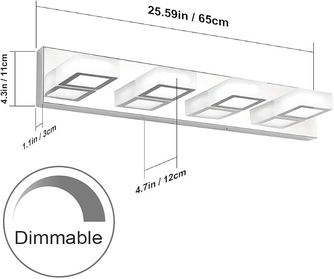 Ralbay Dimmable Bathroom Lights Modern 4 Lights Vanity Lights Fixtures Acrylic Rotable 360° LED Modern Vanity Lighting for Bathroom