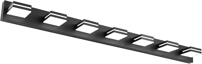 SineRise LED Modern Bathroom Vanity Light Fixtures (7-Light, 55-Inch, Dimmable), Matte Black Modern Acrylic Bathroom Wall Lighting Fixtures Over Mirror (Cool White 6000K)
