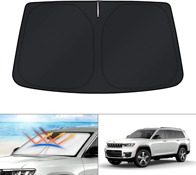 KUST Windshield Sun Shade for 2011-2025 2026 Jeep Grand Cherokee/Grand Cherokee L Accessories SUV 4 Layers Window Sunshade Sun Visor Protector Foldable Blocks UV Rays Keep Your Car Cooler