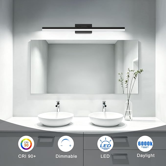 IZORRO Modern Bathroom Vanity Light 40 inch, Rotatable, 32W Dimmable Led Bathroom Light Fixture Over Mirror, Black Vanity Light Bar (Cool White 6000K)