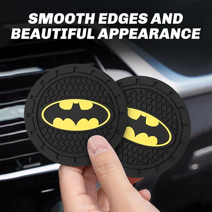 2Pcs Car Cup Holder Coasters for Bat Man Marvel Fans, Silicone Non-Slip Drink Mats, Cup Mats for Car Interior Accessories, Universal Anti-Spill Coaster Insert