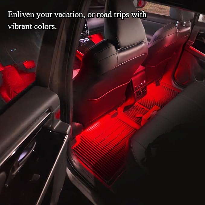 Car LED Strip Light, Car Interior Lights, 12V 24 LED Auto Under Dash Atmosphere Lights with USB Port, Auto Atmosphere Under Dash Lighting Kit for Vehicles (Red, Cigarette Lighter)