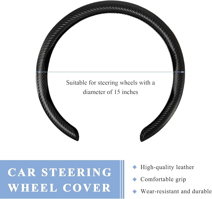 Steering Wheel Cover, 15 Inch Anti-Slip Breathable Steering Wheel Protector Auto Interior Decor, Heat-Resistant Comfort Grip Wheel Cover Universal for Most Cars Trucks SUVs (Carbon Fiber Black)