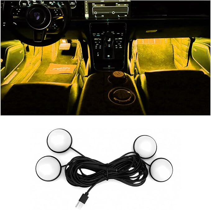 BESULEN Car Interior LED Lights, Automotive Ambient Neon Light Kit with USB Port, Car Accessories, Gifts for Men and Women, 4 in 1 Decoration Lights for Car, Garden, Home, Party(Yellow)