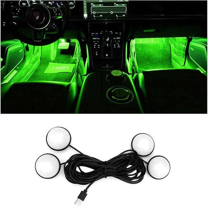 BESULEN Car Interior LED Lights, Automotive Ambient Neon Light Kit with USB Port, Car Accessories, Gifts for Men and Women, 4 in 1 Decoration Lights for Car, Garden, Home, Party(Green)