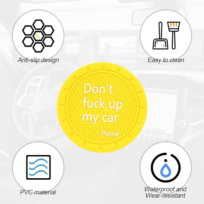 2 Pack Car Cup Holder Coasters, 2.75 Inch Non-Slip PVC Insert Cup Coaster, Anti-Scratch Auto Cup Mats for Women Men, Vehicle Interior Accessories Universal for Car, SUV, Truck (D Yellow/2PCS)