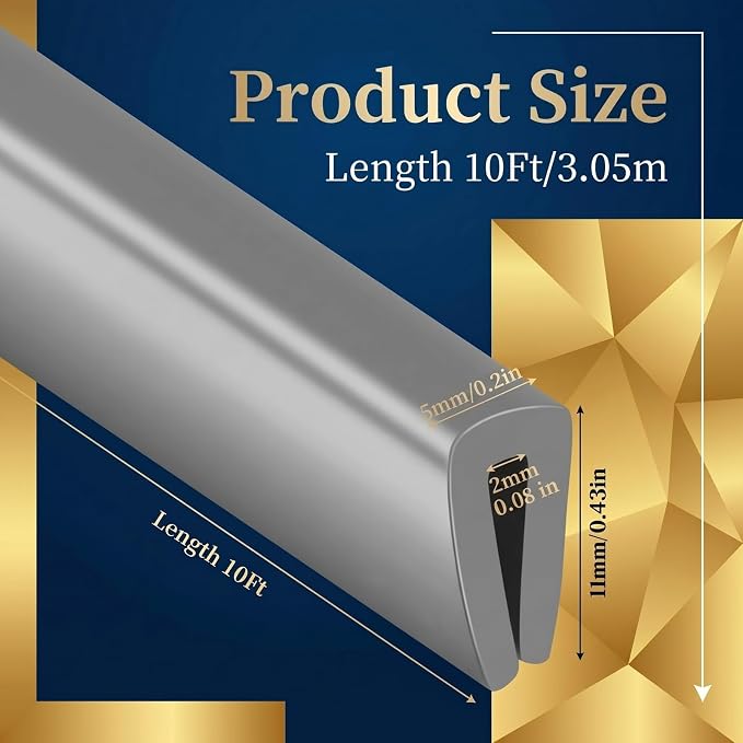 Kingdder Rubber Edge Trim 1/16" U Channel Sheet Metal Edge Protector Door Seal Strip Guard Weather Resistance Fits for Car Doors Steel Plates Glass Hatches Table Corners(10 Feet Long, Grey)