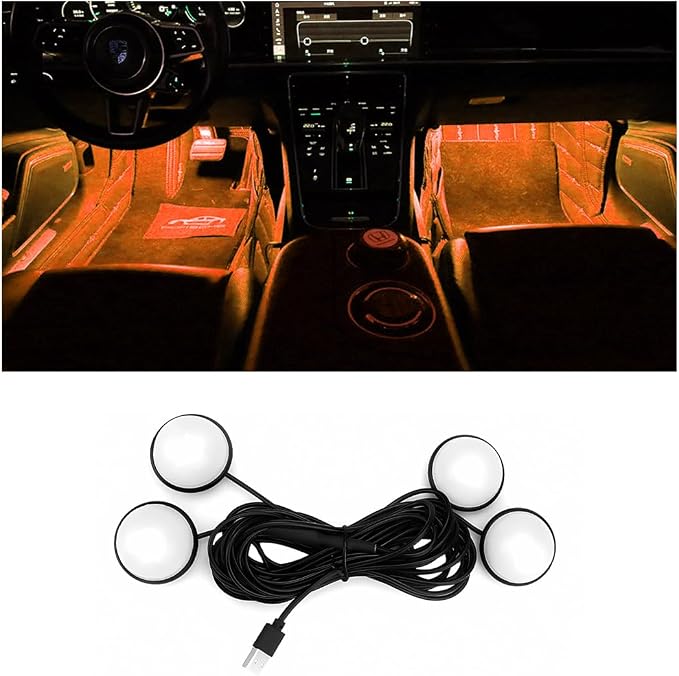 BESULEN Car Interior LED Lights, Automotive Ambient Neon Light Kit with USB Port, Car Accessories, Gifts for Men and Women, 4 in 1 Decoration Lights for Car, Garden, Home, Party(Orange)