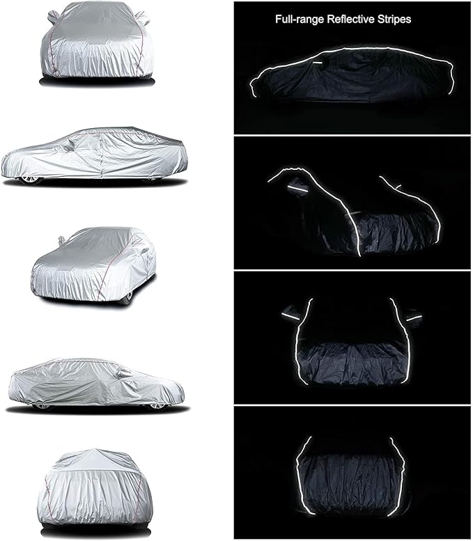 Tecoom Hard Shell Oxford Material Door Shape Zipper Design Waterproof UV-Proof Windproof Car Cover for All Weather Indoor Outdoor Fit 160-172 Inches Hatchback