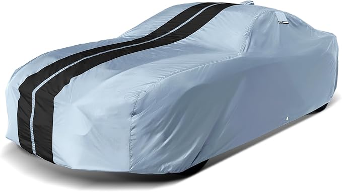 iCarCover Premium Heavy Duty Car Cover - Waterproof All Weather Rain Snow UV Protection, Grand Ville, Grand Prix, Fleetwood, De Ville, Caprice, Ranchero, Size C22 (See Size Chart) Stripe - Gray/Black