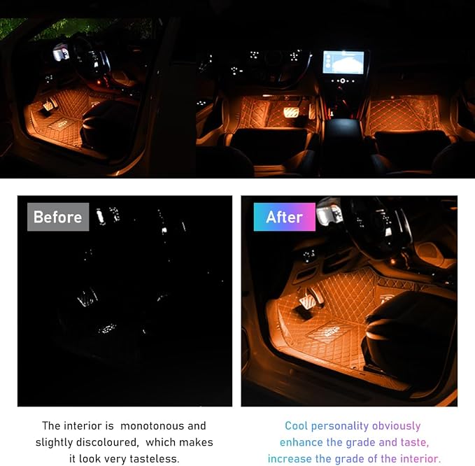 Ohleats Car LED Strip Light, 48 LED RGB Auto Interior Atmosphere Lights, Cigarette Lighter Under Dash Ambient Night Light, Interior Lamp Lighting Kit (Orange, Cigarette Lighter)