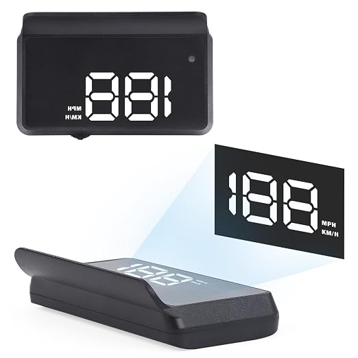 W2 Heads Up Display for Cars,Speedometer with Overspeed Alarm,Automatic Brightness Adjustment,Triple Over-Speed Alarm,LED Large Font,Built in Sun Visor,Plug & Play USB HUD Fit for All Vehicles(White)