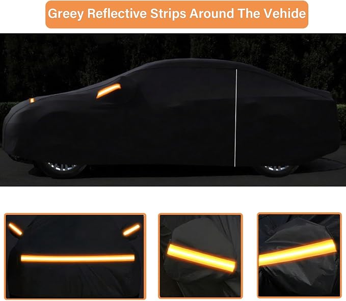 600D Heavy Duty Car Cover Custom Fit for Sedan Length 175-185 inches, Waterproof Outdoor Full Car Cover with Door Zipper, Windproof Snowproof Hail Protection, Black