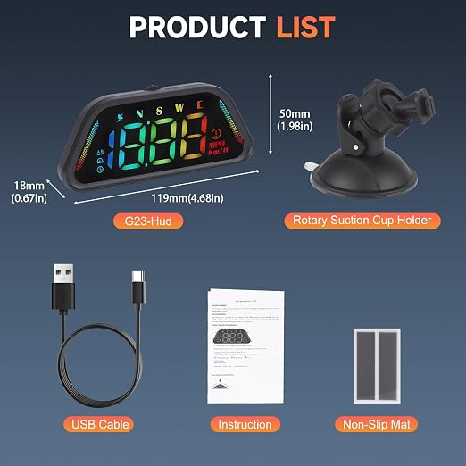 Color Digital Speedometer Heads Up Display for Vehicles,Multiple Color Options, Real-Time Speed, Auto Brightness, Overspeed Alert,360-degree Bracket,Plug and Play,Suitable for All Cars 