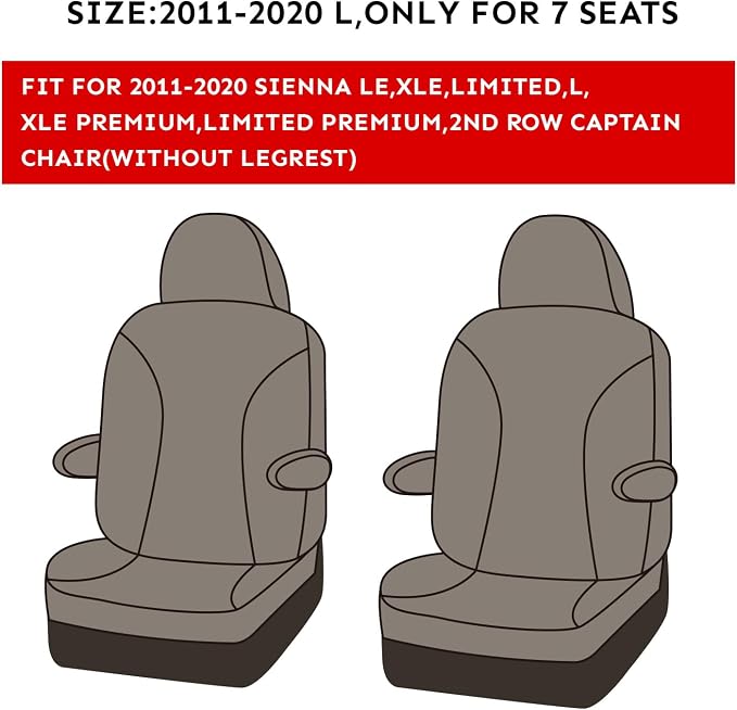 coverdream Sienna Car Seat Covers Custom Fit for 2011-2020 Toyota Sienna LE,XLE,Limited,L,XLE Premium,Limited Premium,7-Seater,Waterproof Leather Auto Seat Protector(Full Set,Beige)