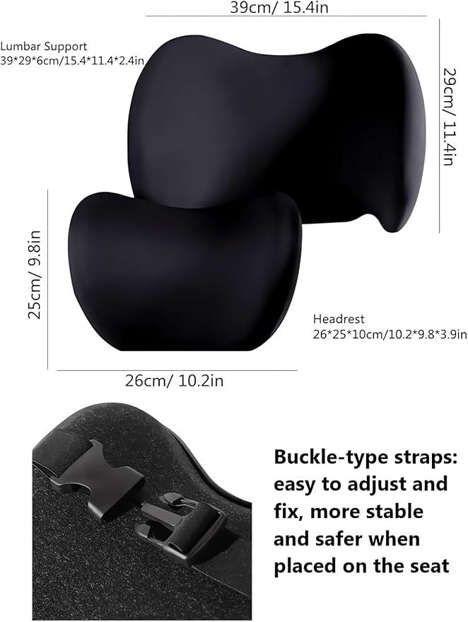 Car Headrest & Lumbar Support Cushion Ergonomic Car Seat Neck Back Rest Pillows Orthopedic Memory Foam Head Rest and Lower Lumbar Support Pillow Set Backrest Driving Seat Office Chair Support (Pink)