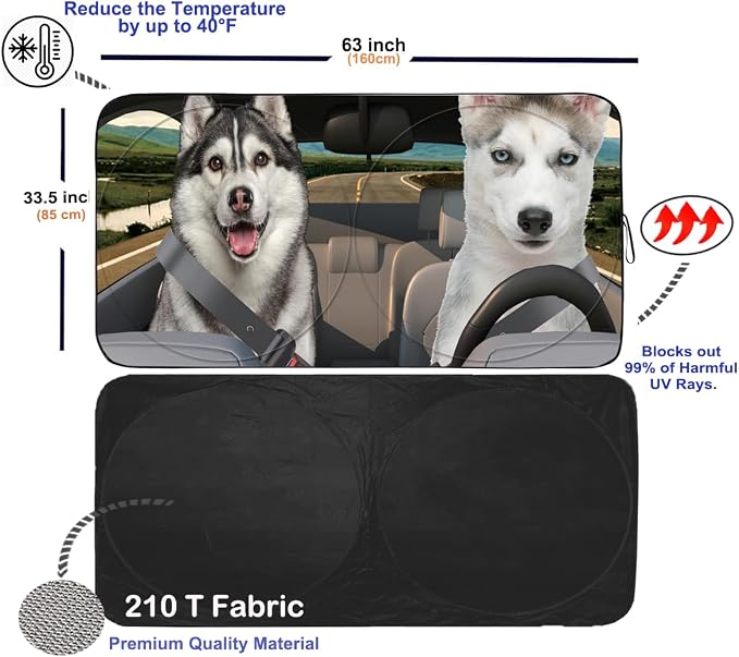Gven Windshield Sun Shade for Car Front Window Cover Sunshades Visor Automotive Sun Shield for Full-Size Sedan & SUV, Mid-Size SUV, Sports Cars Mid-Size Pickup Truck Car Accessories(Dogs, L)