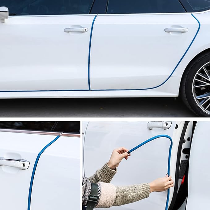 Car Door Edge Guards, 16Ft Universal Rubber Seal Protector U Shape Edge Trim Car Door Edge Protection for Most Car, Aluminum Boat Edge Guards (Blue/16FT) | Universal fit, most cars/SUVs/trucks, rubber seal, press-on channel, no glue, check thick strips...