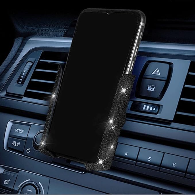 SUNCARACCL Bling Car Phone Holder, 360 Degrees Adjustable Crystal Auto Car Mount Phone Holder for Dashboard,Windshield and Air Vent (Black)