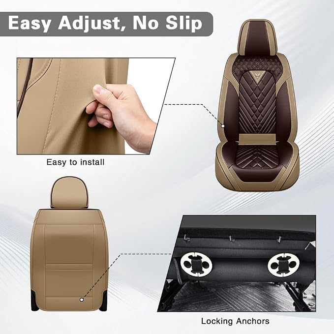 Fit for Toyota 4Runner Seat Covers 2001-2026,Premium Leather, 360° Full Protection, Thick Padding & Memory Foam, Waterproof & Stain-Resistant Car Seat Cover Front Set (2 Seat,Brown&Beige)