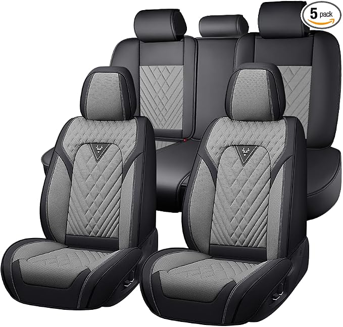 Fit for Toyota Venza Seat Covers 2009-2026,Premium Leather, 360° Full Protection, Thick Padding & Memory Foam, Waterproof & Stain-Resistant Car Seat Cover Full Set (5 Seat,Black&Gray)