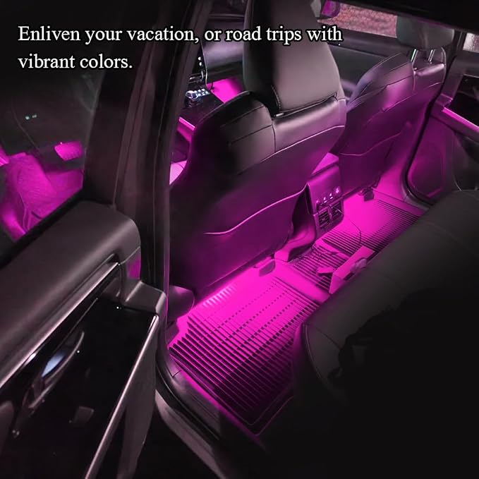 Car LED Strip Light, Car Interior Lights, 12V 24 LED Auto Under Dash Atmosphere Lights with USB Port, Auto Atmosphere Under Dash Lighting Kit for Vehicles (Pink Purple, USB)