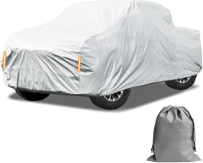 Caromop 10-Layer Waterproof Car Cover All Weather Protection (Snow, Rain, Sun) with Secure Fit Straps and Easy On/Off Zipper-Size T1 (See Size-Chart)