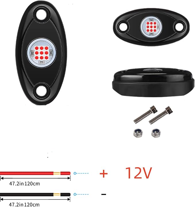 Red Rock Light 12pods 6000k Pure Red Led Rocks Lights Kit Ip68 Waterproof 47inch Extension Wires for ATV Rv Utv SUV Offroad Pickup Trucks Golf Boat Cars Trailers Fender Underglow Lighting (Red)
